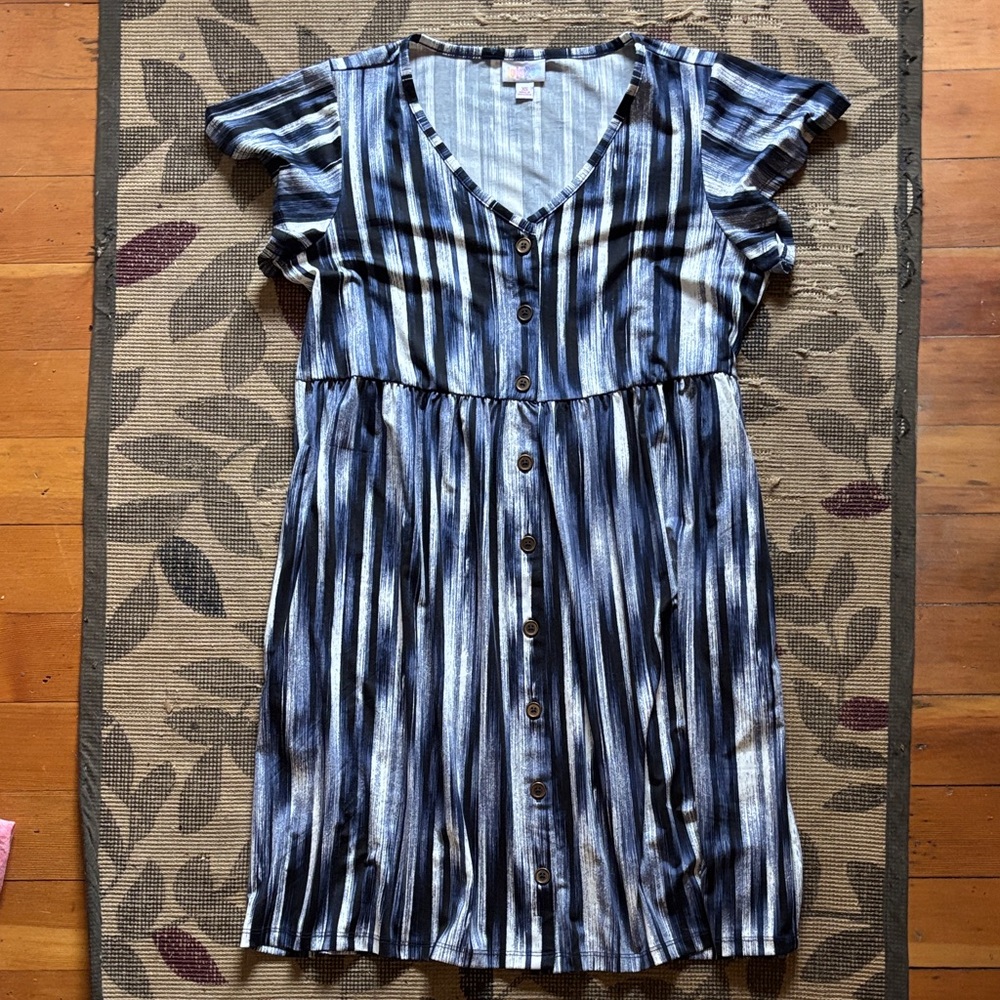 LuLaRoe Blue and White Button Up Mini Dress XS
